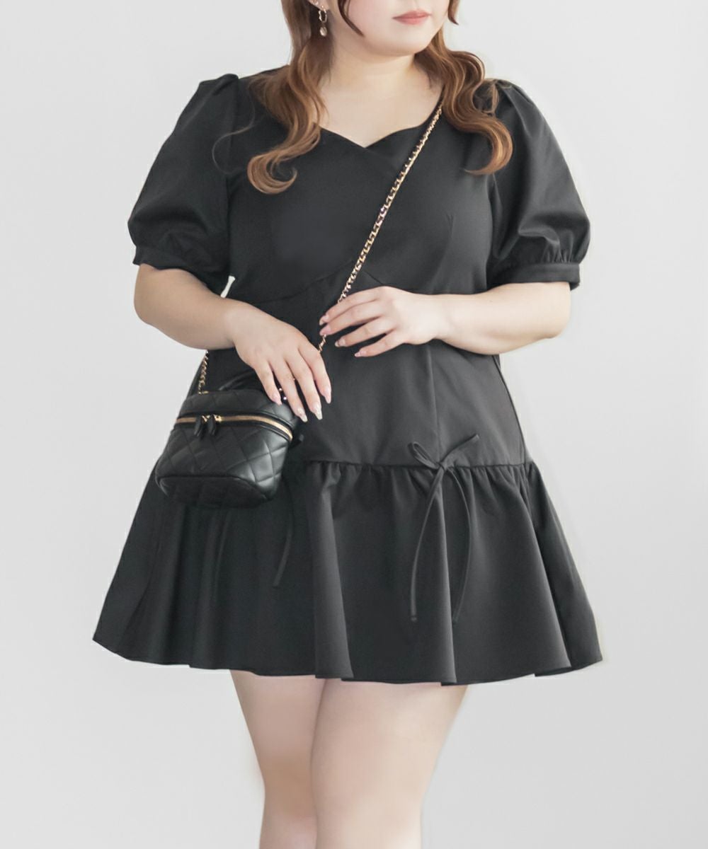 CLETTEオリジナル☆ローウエストリボン使いミニワンピース | 大きい