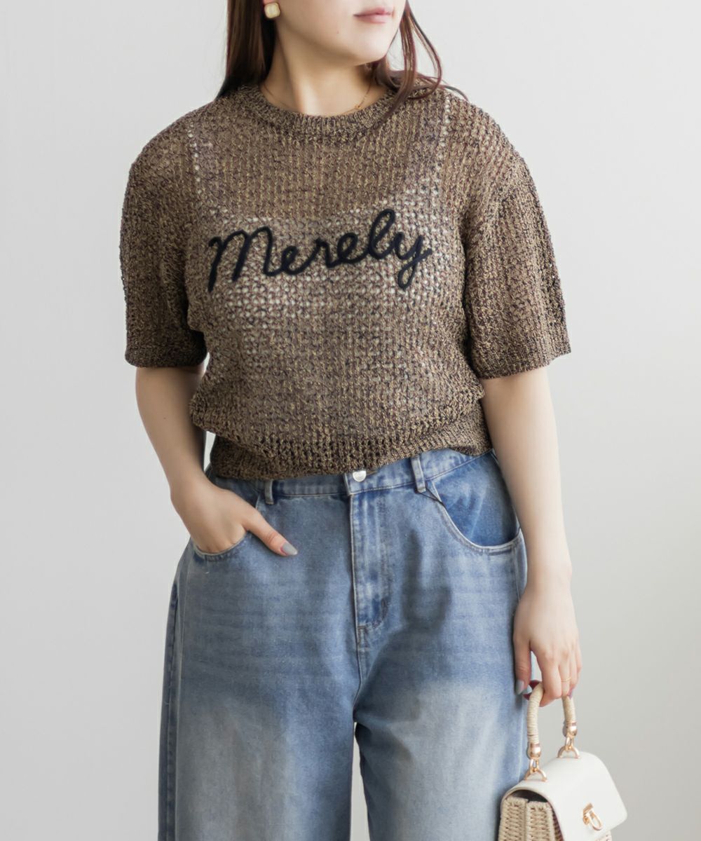 【新品タグ付】COTOO コトゥー　高級　豪華装飾 メッシュニットコート　38 ロゴコード刺繍メッシュニット | 大きいサイズ レディース専門店