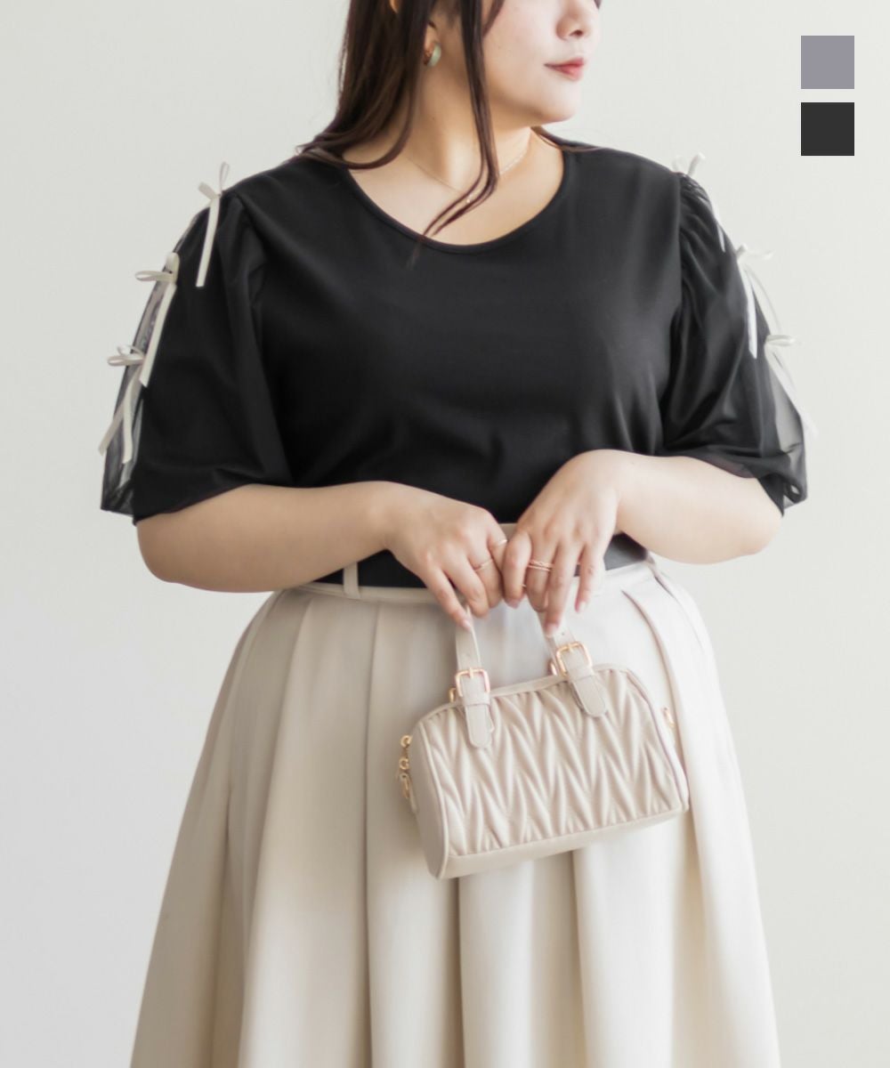 美品♡リボンチュールプルオーバー チュール重ねリボンプルオーバー | 大きいサイズ レディース専門店