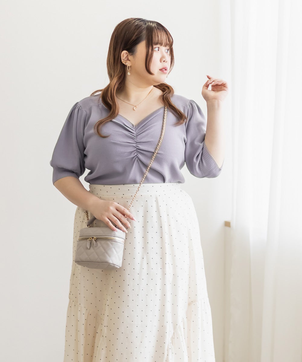 CLETTEオリジナル☆シャーリングハートネック半袖ニット | 大きい