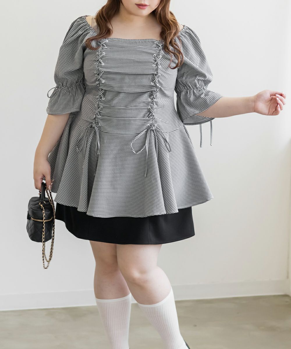 CLETTEオリジナル☆レースアップ2WAYチュニックブラウス | 大きい
