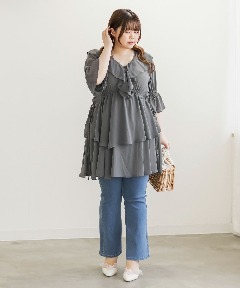【新品】定価44,000円　レリアン　フリルチュニックブラウス　アイボリー13＋ 店頭人気】チュニックブラウス【プラス企画】|レリアン プラスハウス