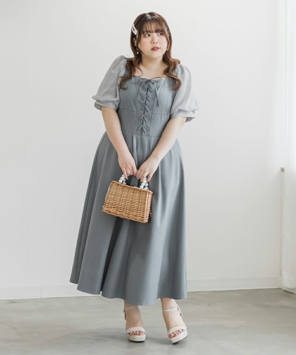 CLETTEオリジナル☆レースアップデザインシアー袖ワンピース | 大きい