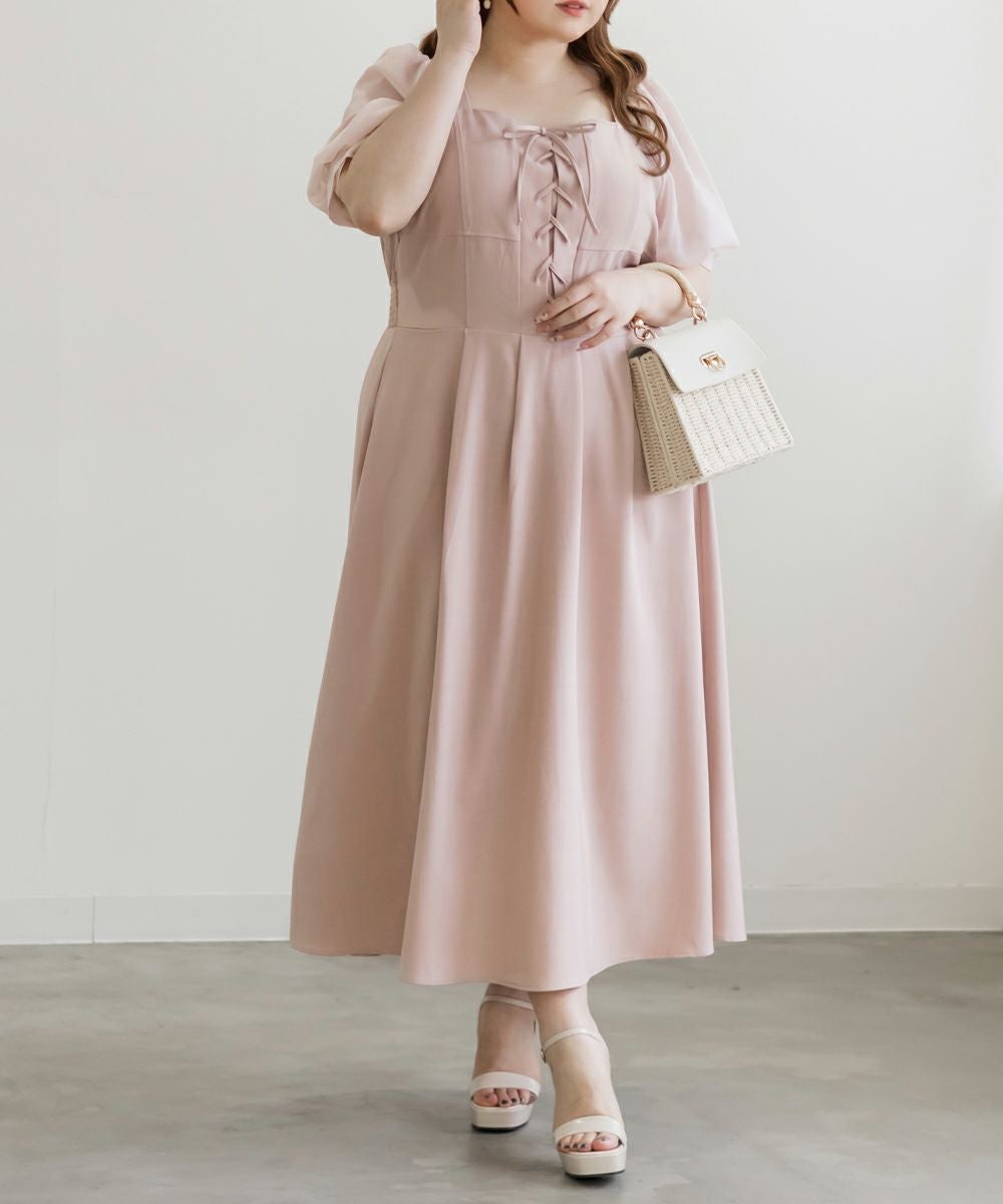 CLETTEオリジナル☆レースアップデザインシアー袖ワンピース | 大きい