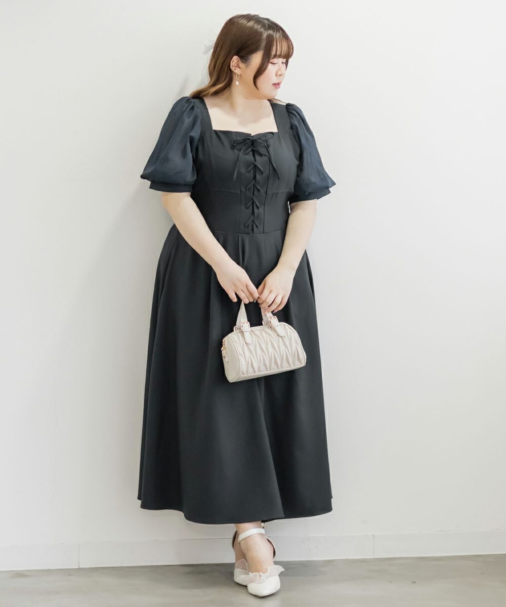 CLETTEオリジナル☆レースアップデザインシアー袖ワンピース | 大きい