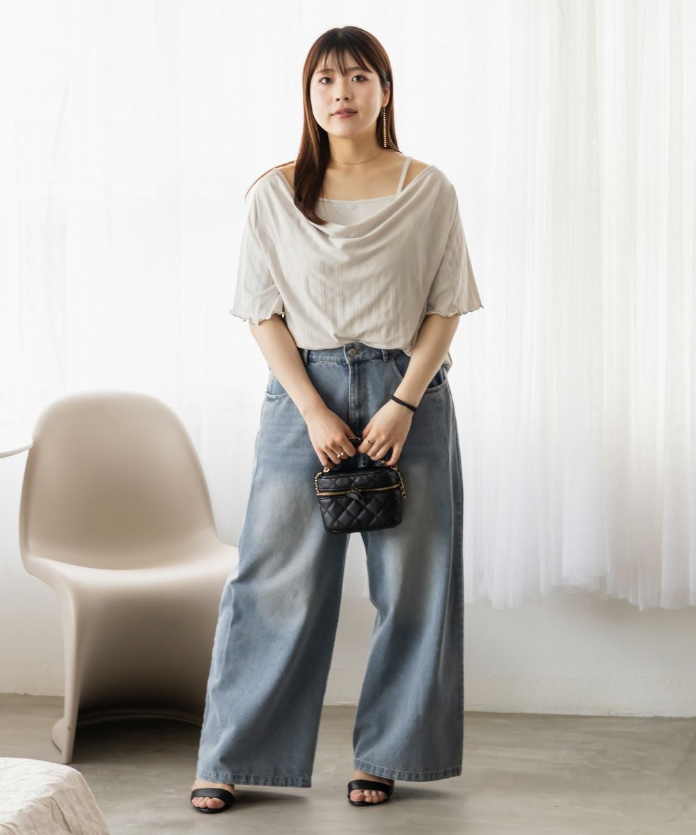 CLETTEオリジナル☆フェイクレイヤードドレープカットソー | 大きい