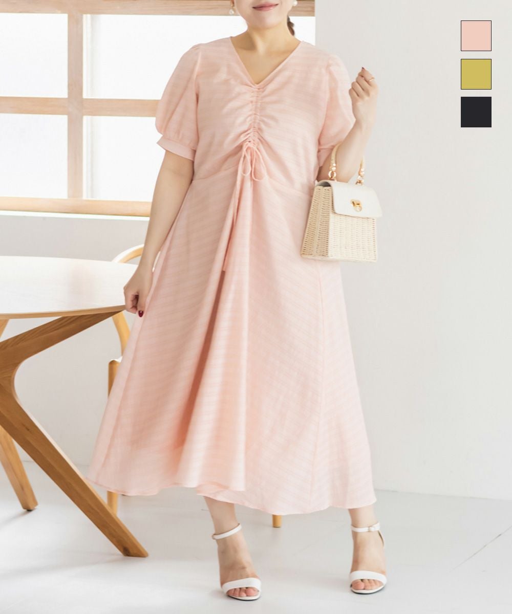 CLETTEオリジナル☆シャーリングリボンワンピース | 大きいサイズ