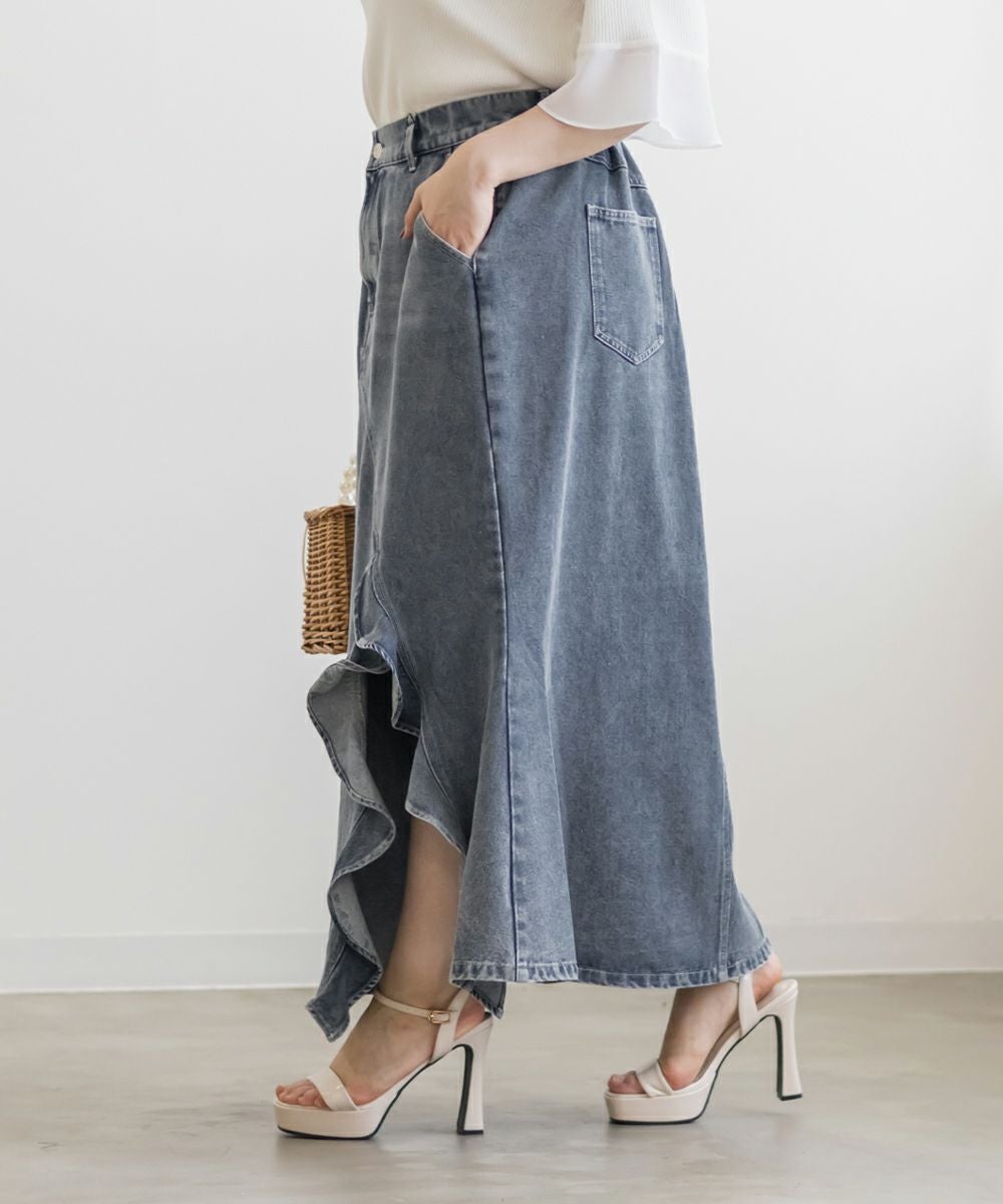 CLETTEオリジナル☆フリルスリットデニムスカート | 大きいサイズ