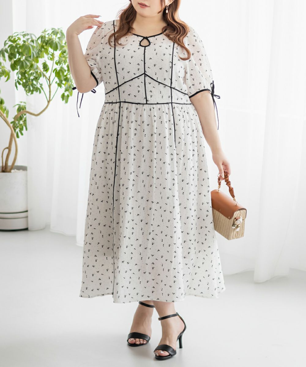 CLETTEオリジナル☆配色パイピングシアー花柄ワンピース | 大きい