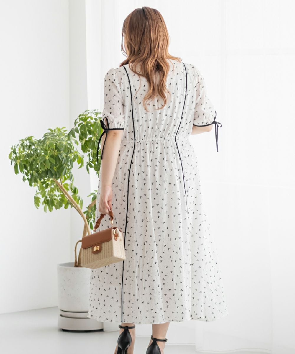 CLETTEオリジナル☆配色パイピングシアー花柄ワンピース | 大きい