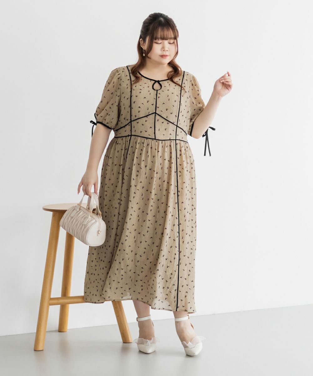 CLETTEオリジナル☆配色パイピングシアー花柄ワンピース | 大きい