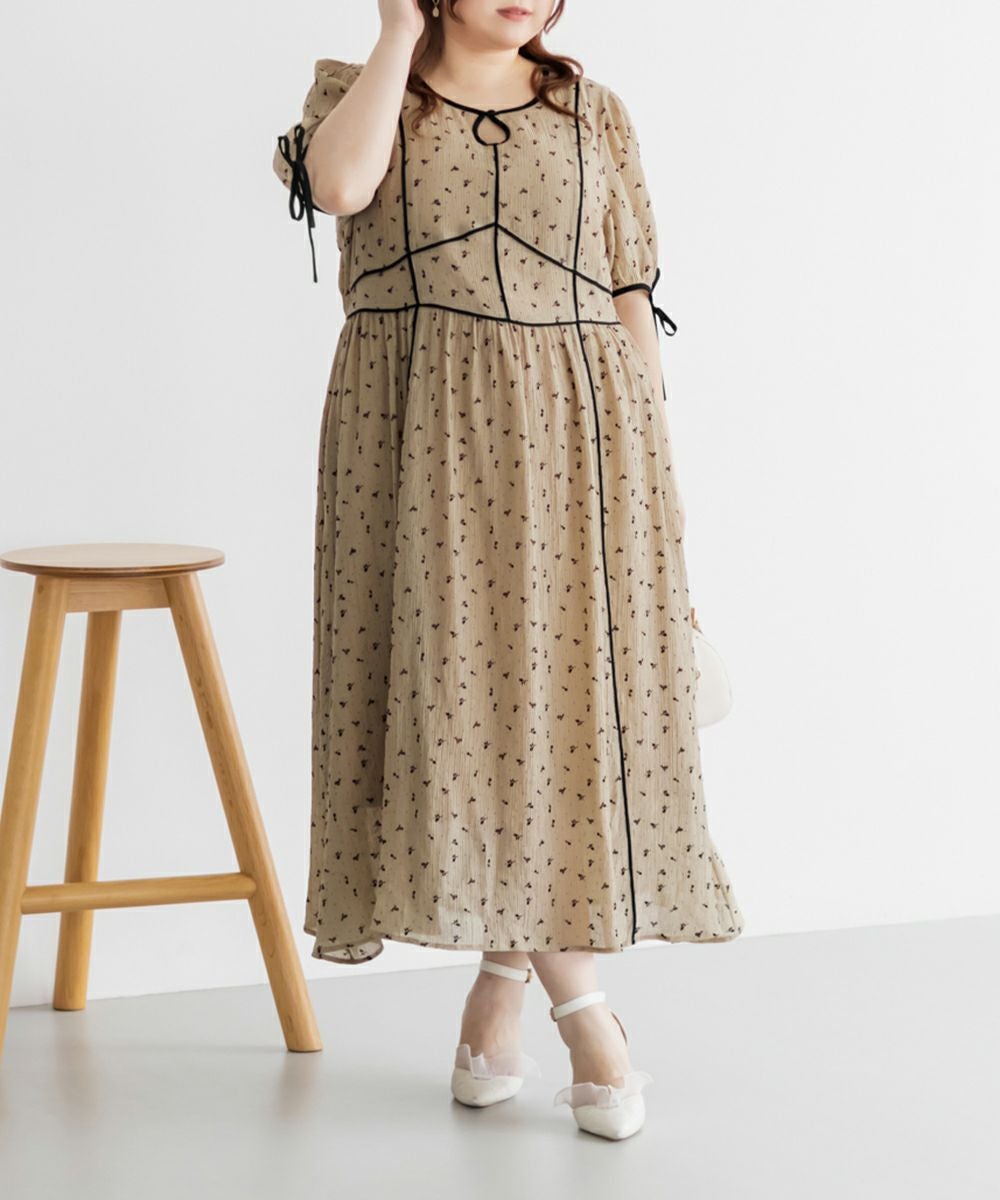 CLETTEオリジナル☆配色パイピングシアー花柄ワンピース | 大きい