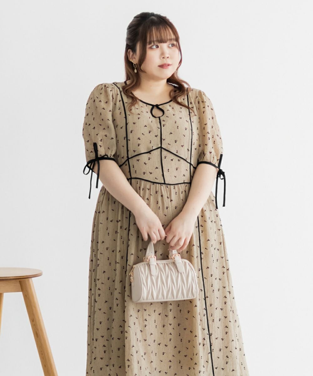 CLETTEオリジナル☆配色パイピングシアー花柄ワンピース | 大きい