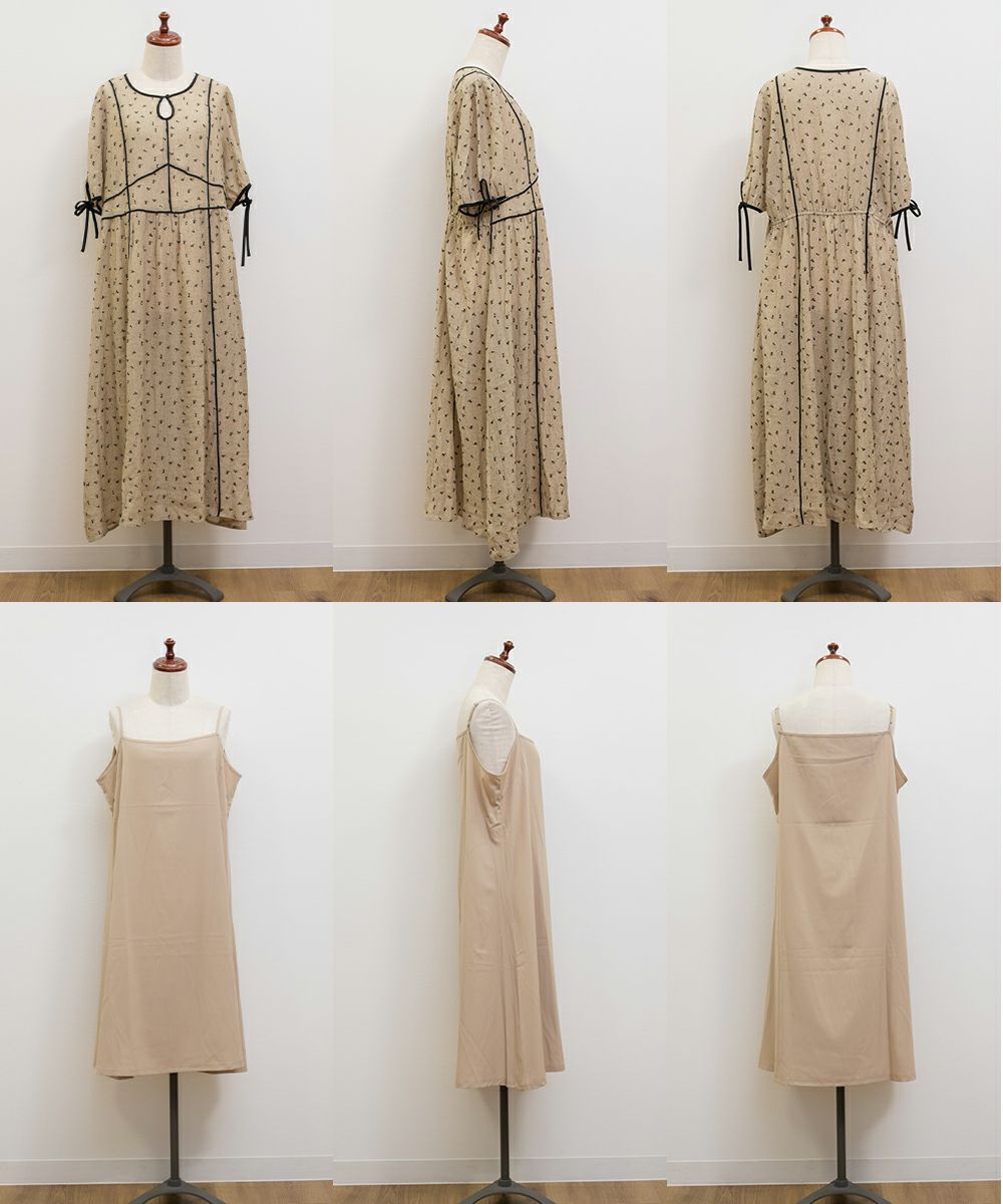 CLETTEオリジナル☆配色パイピングシアー花柄ワンピース | 大きい