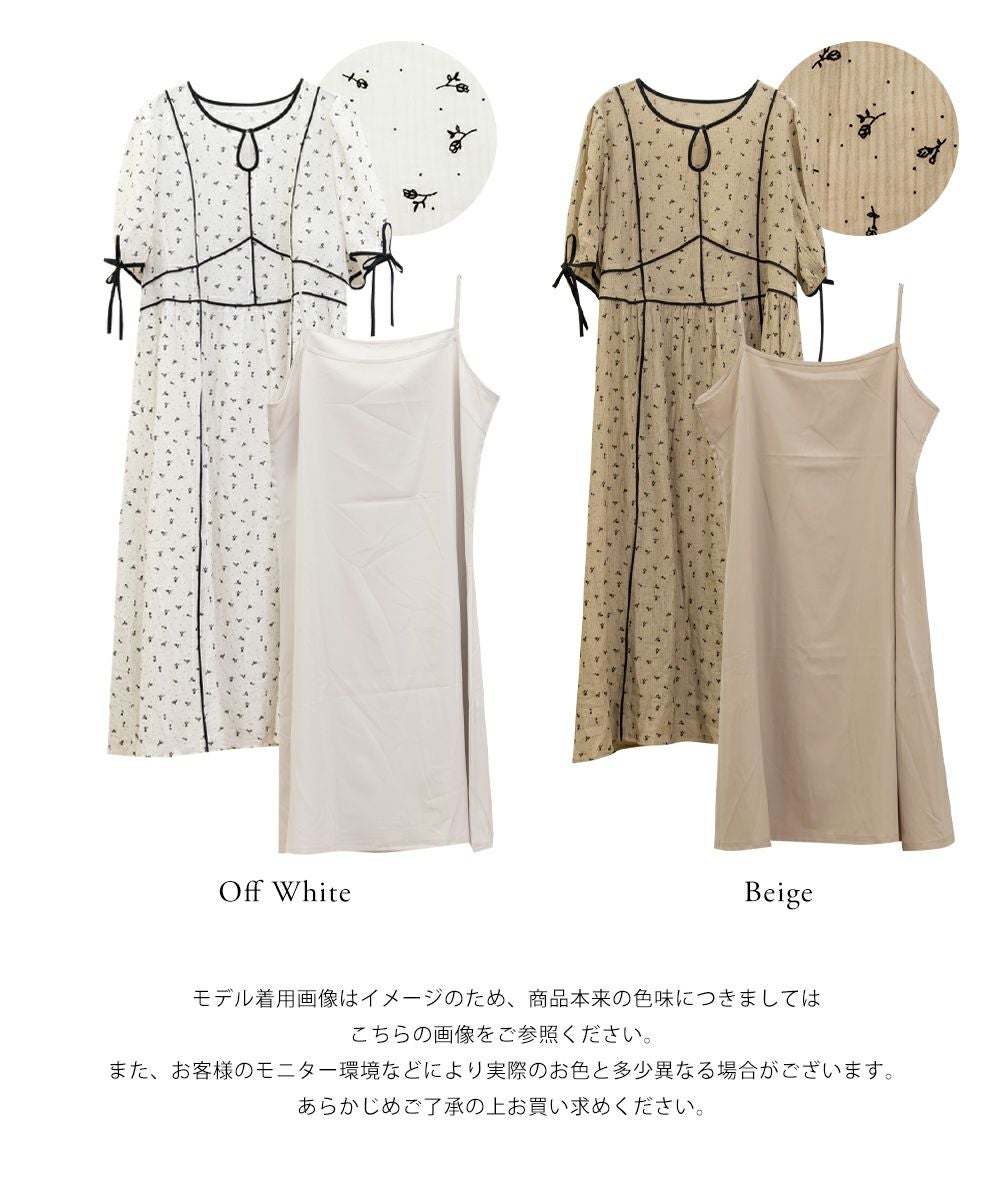 CLETTEオリジナル☆配色パイピングシアー花柄ワンピース | 大きい