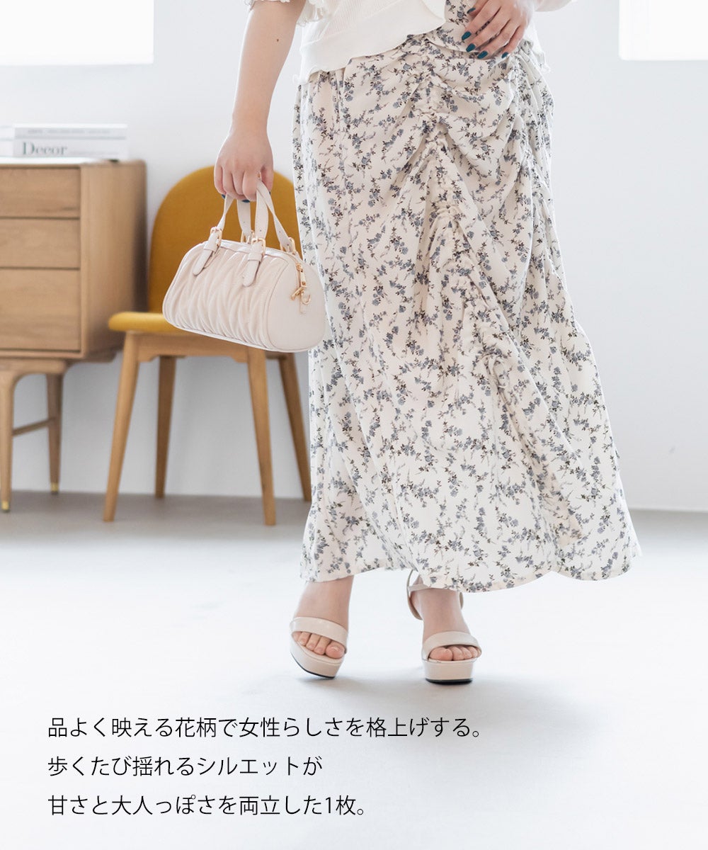 CLETTEオリジナル☆シャーリング花柄スカート | 大きいサイズ