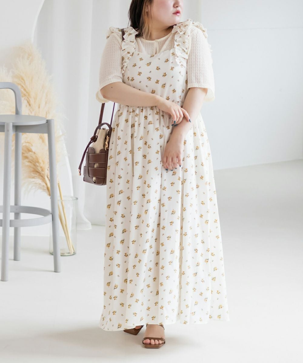 フリルリボン付き花柄ワンピース CLETTEオリジナル☆フリルリボン花柄ワンピース | 大きいサイズ