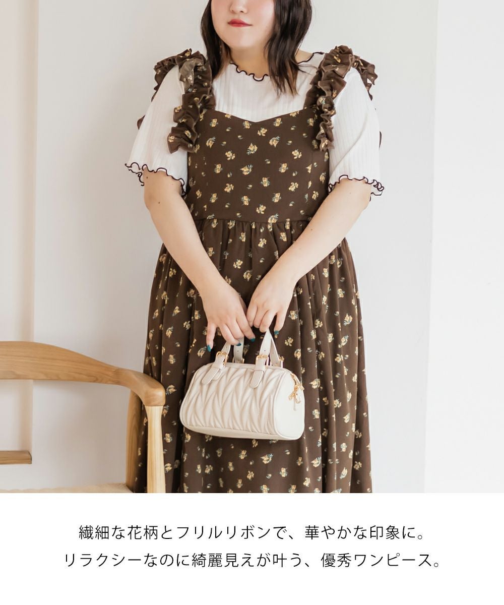 韓国　ワンピース　ビキニ　花柄　ブラウンベージュ  リボン レディース水着☆L☆花柄☆かわいい・韓国水着・ワンピース・人気