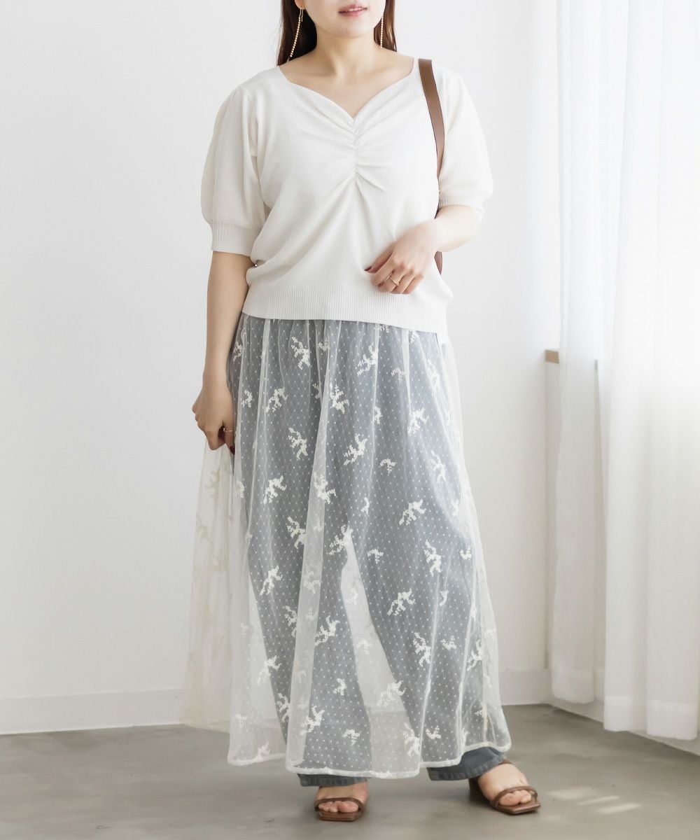【パーティーに】新品ラインストーンブラウス＆花柄スカートツーピースLサイズｇ07 CLETTEオリジナル☆3WAY花柄チュールスカート | 大きいサイズ
