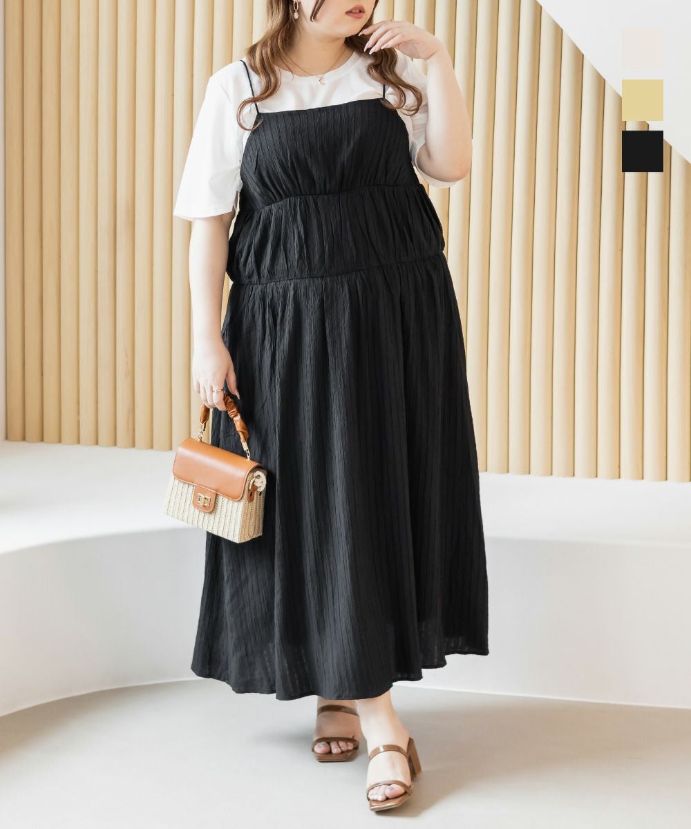 シャーリング切替キャミワンピース | 大きいサイズ レディース専門店