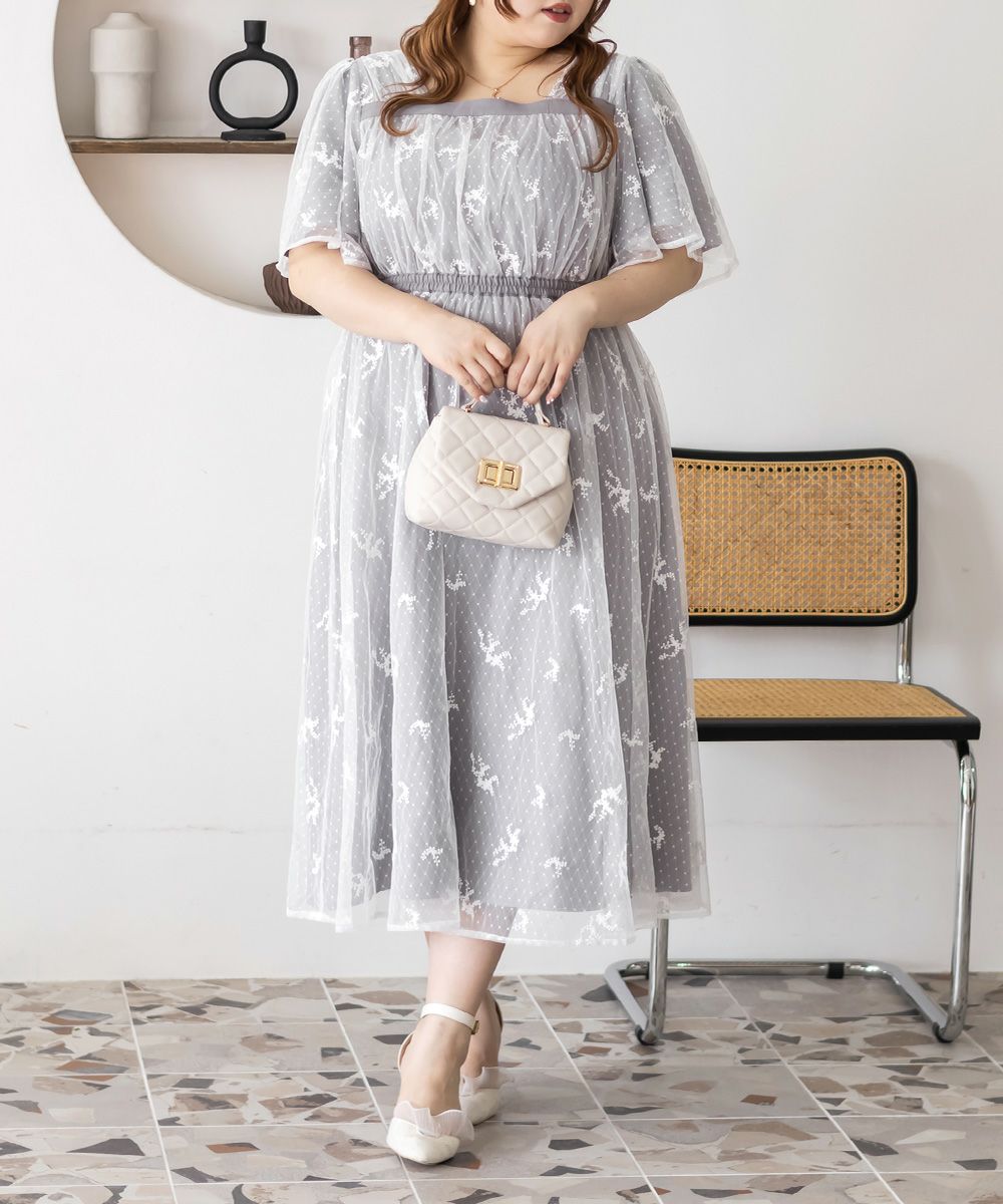 CLETTEオリジナル☆2WAY花柄チュールワンピース | 大きいサイズ