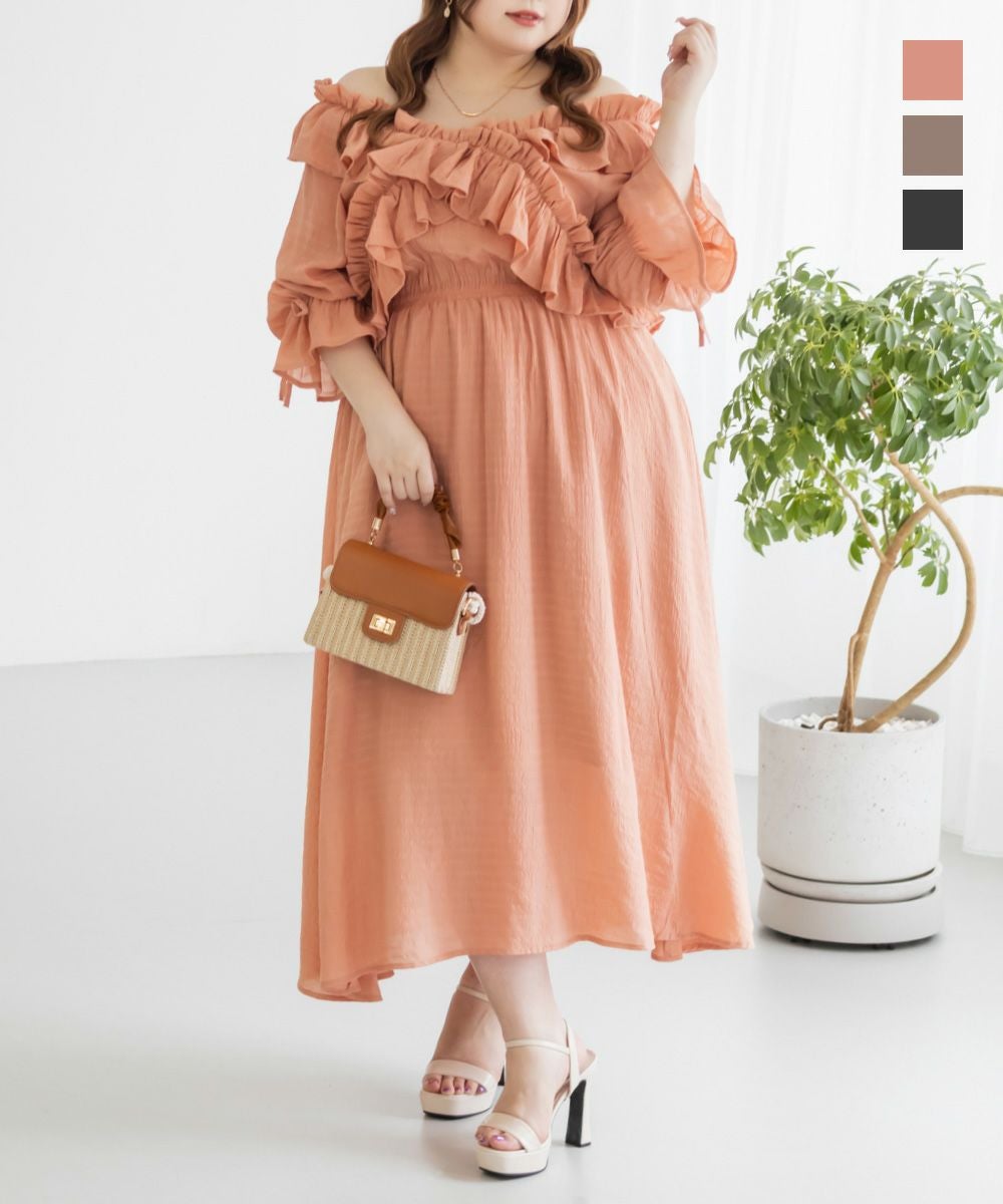 ご購入者様決定 [GRL]2wayシフォンチュニック LサイズOK ミニワンピース オレンジ CLETTEオリジナル☆クロスフリル2WAYワンピース | 大きいサイズ