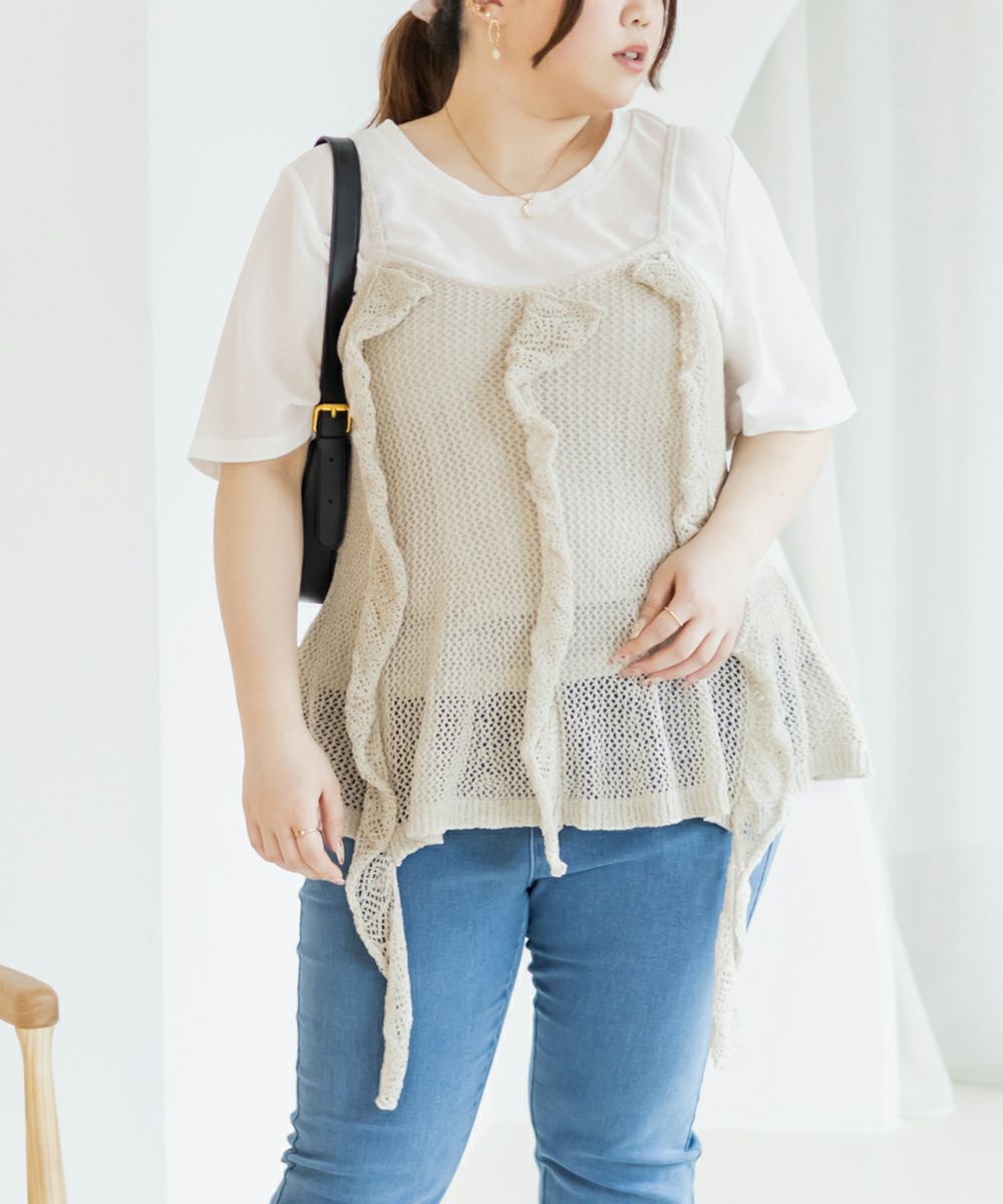 新品タグ付 JUSGLITTY 裾フリルキャミソール付ニット J1U by LA BELLE ETUDE（ジユウバイラベルエチュード）の「裾フリル