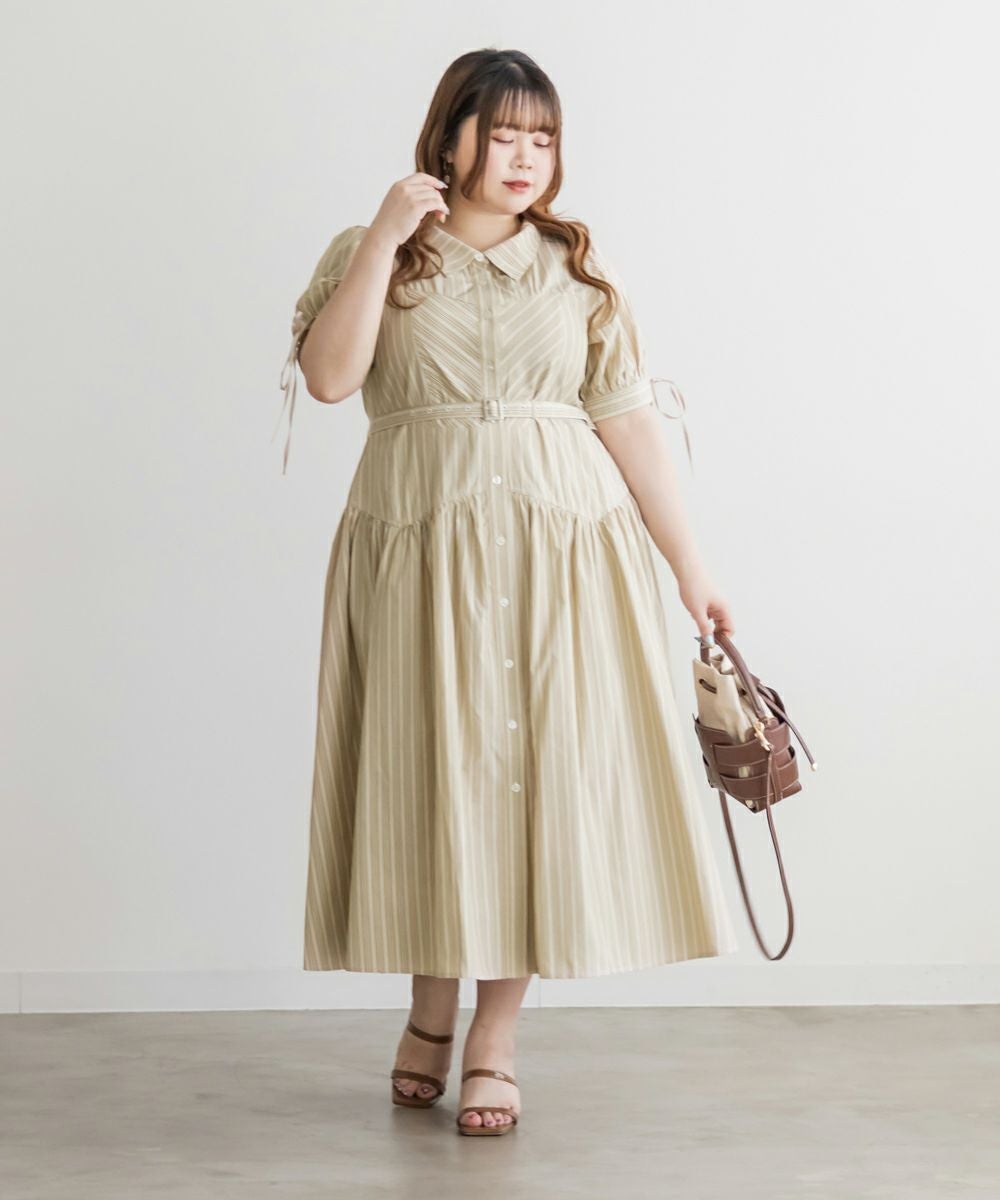 CLETTEオリジナル★切替デザインストライプシャツワンピース クレット CLETTEオリジナル切替デザインストライプシャツワンピース | 大きい