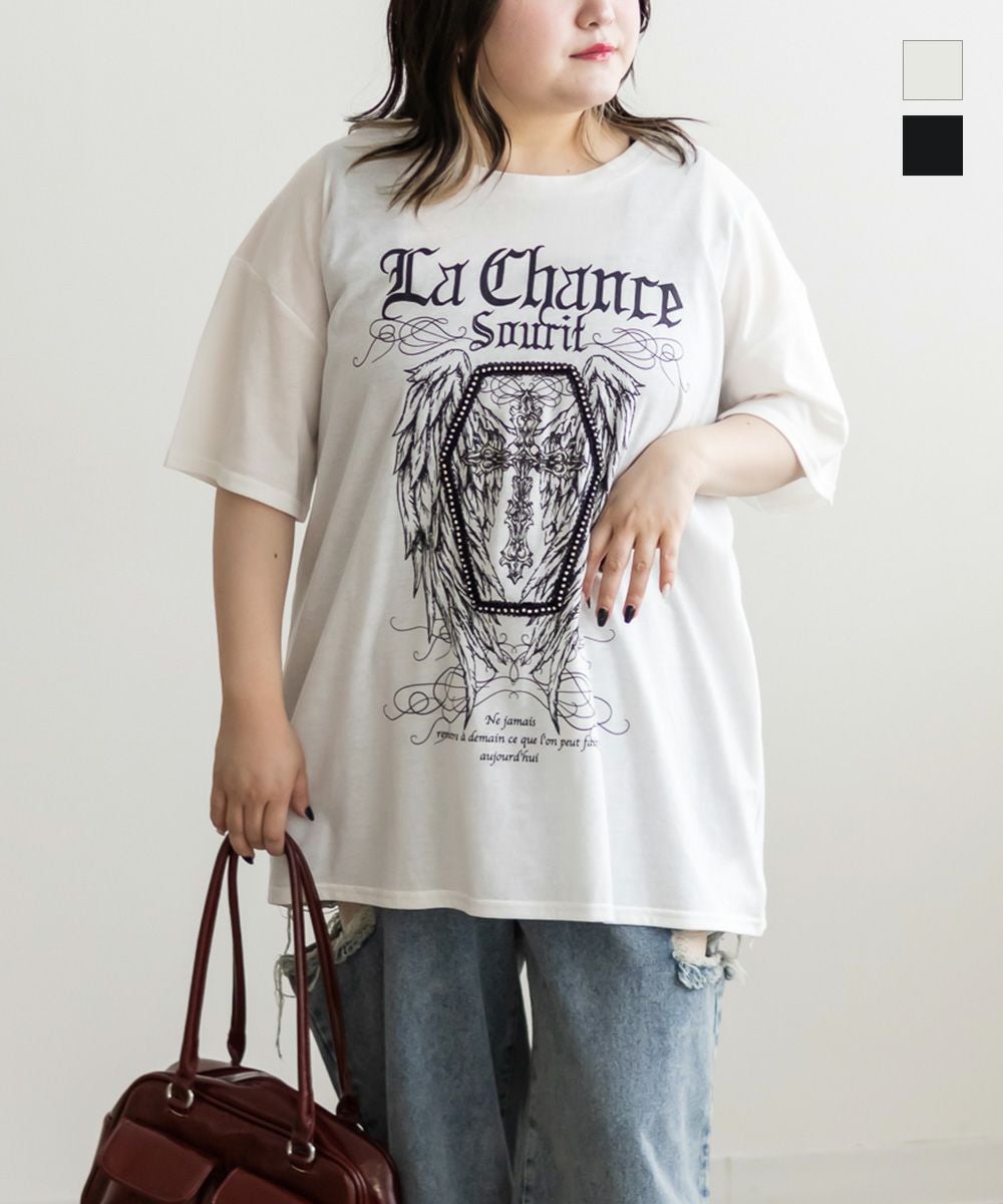 後レースアッププリントTシャツ | 大きいサイズ レディース専門店