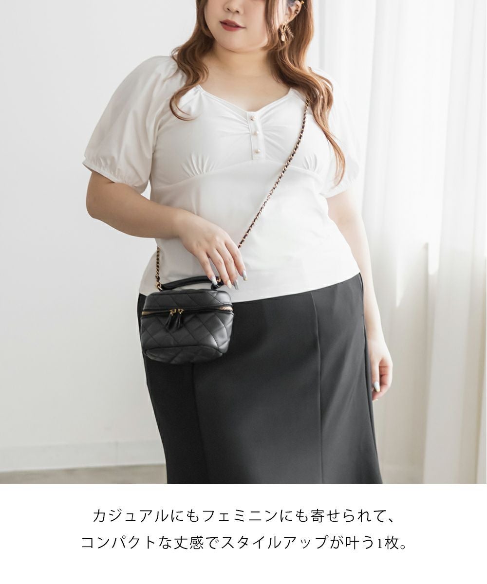 パフスリーブカットソー マシンウォッシュ可】シアーパフスリーブTブラウス