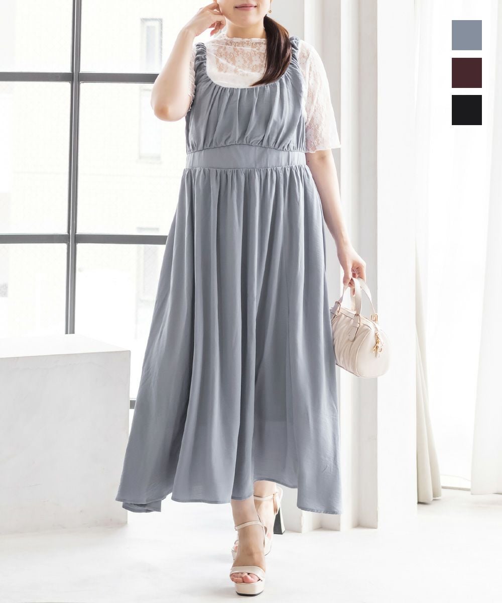 CLETTEオリジナルギャザーデザインノースリーブワンピース | 大きい