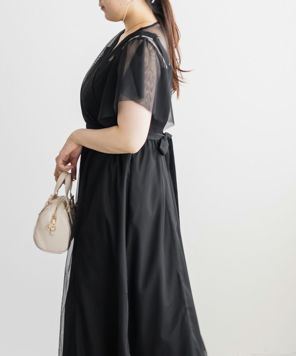 clette 3L カシュクールオーガンジーワンピース 大きいサイズ レディース CLETTEオリジナル☆カシュクールオーガンジー