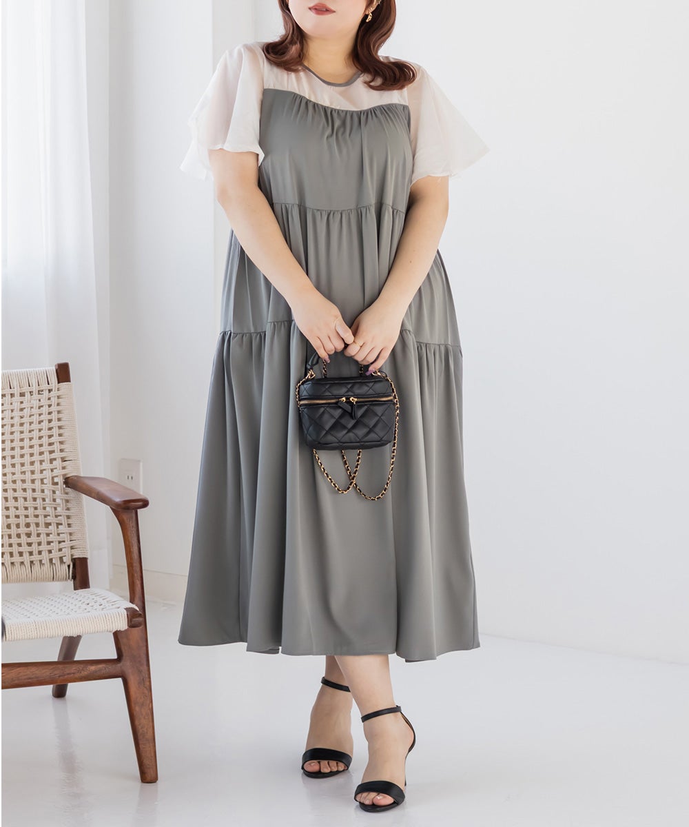 新品未使用✨️ANAYI タフタドッキングティアード ワンピース 38 グレージュ シアードッキングティアードワンピース | 大きいサイズ レディース専門