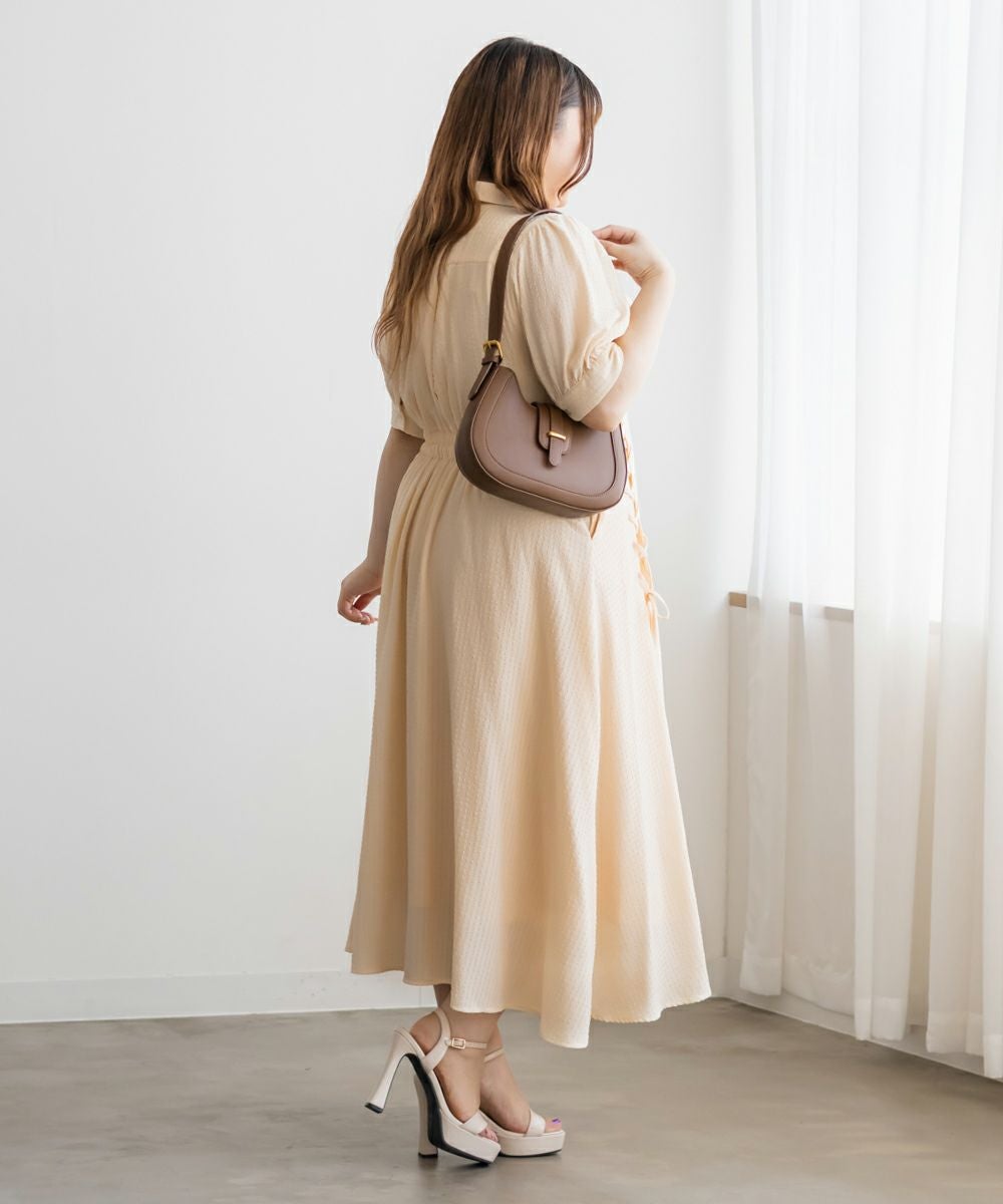 CLETTEオリジナルシアーチェックレースアップデザインシャツワンピース