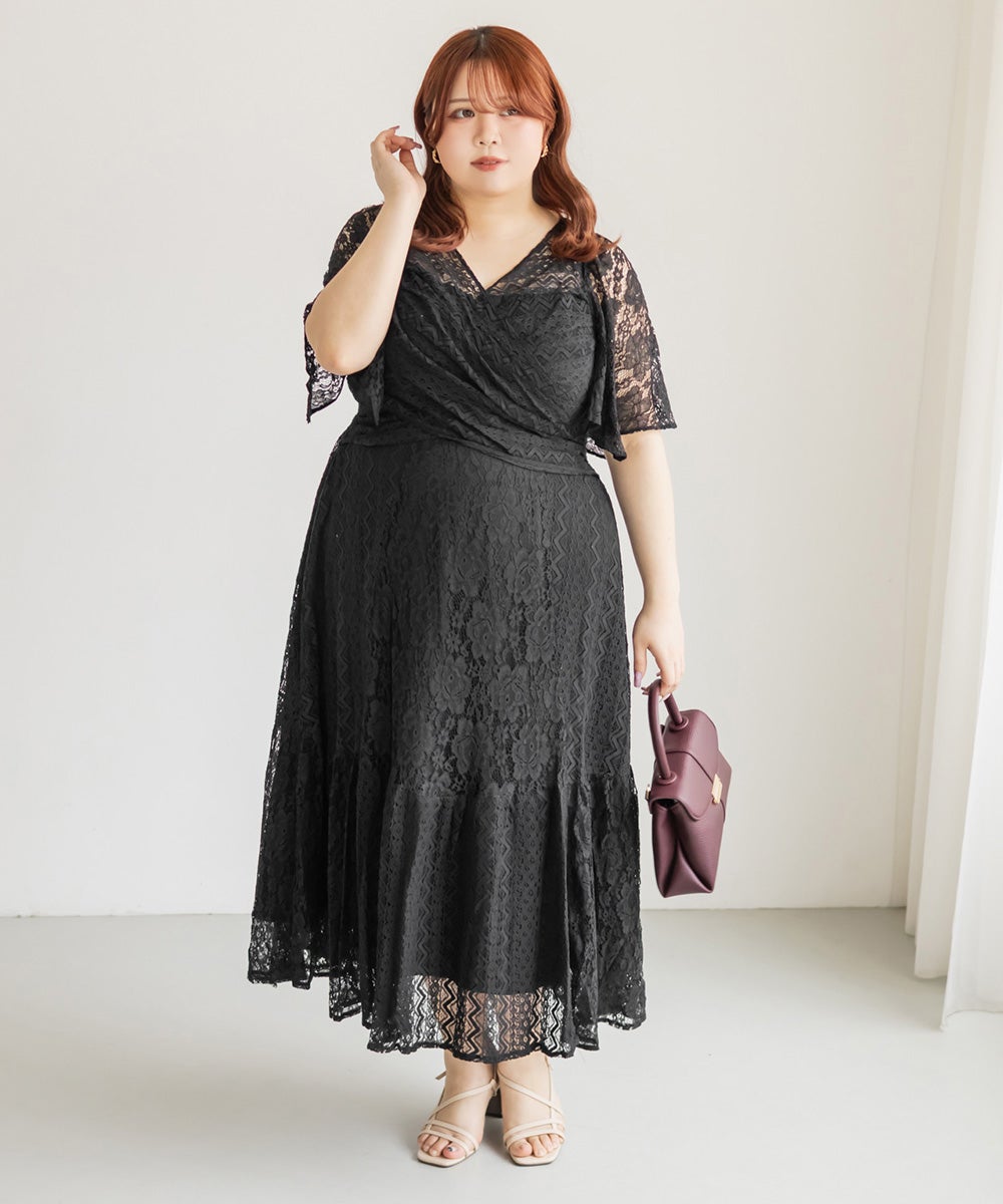 黒　レース　ワンピース　Lサイズ CLETTEオリジナルクロスレースワンピース | 大きいサイズ レディース