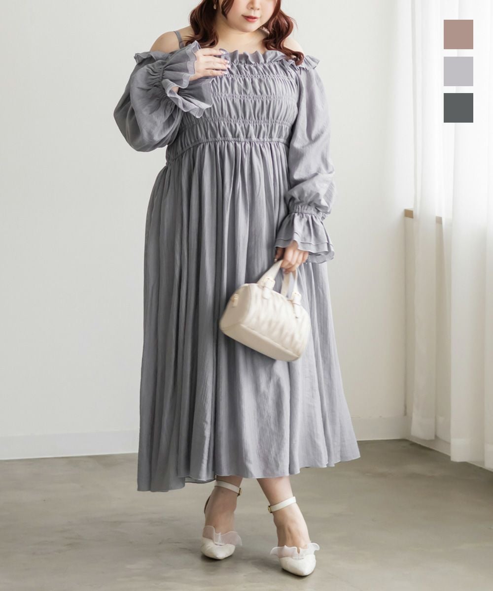 CLETTEオリジナル2WAYシャーリングフリルワンピース | 大きいサイズ