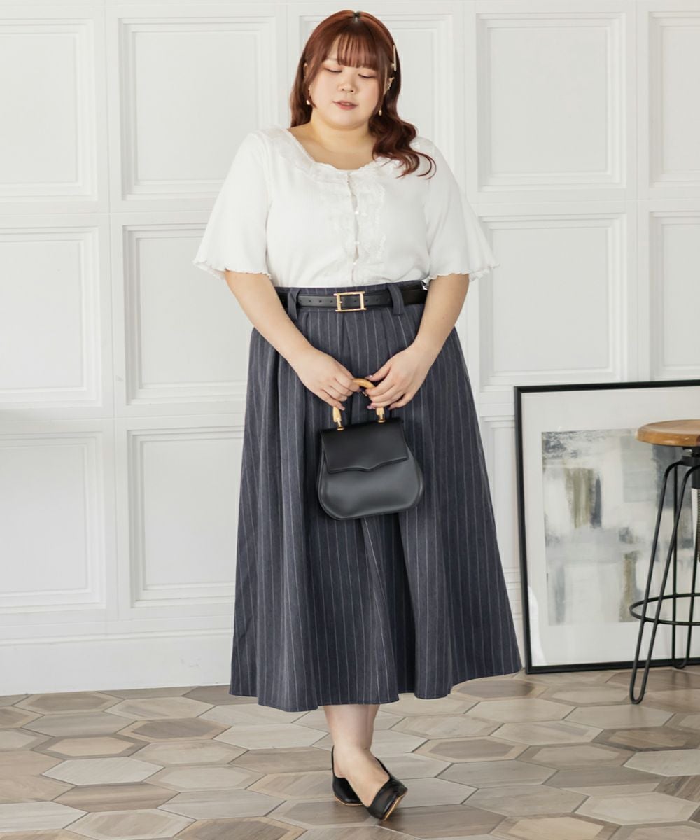 CLETTEオリジナルストライプ柄タックスカート | 大きいサイズ