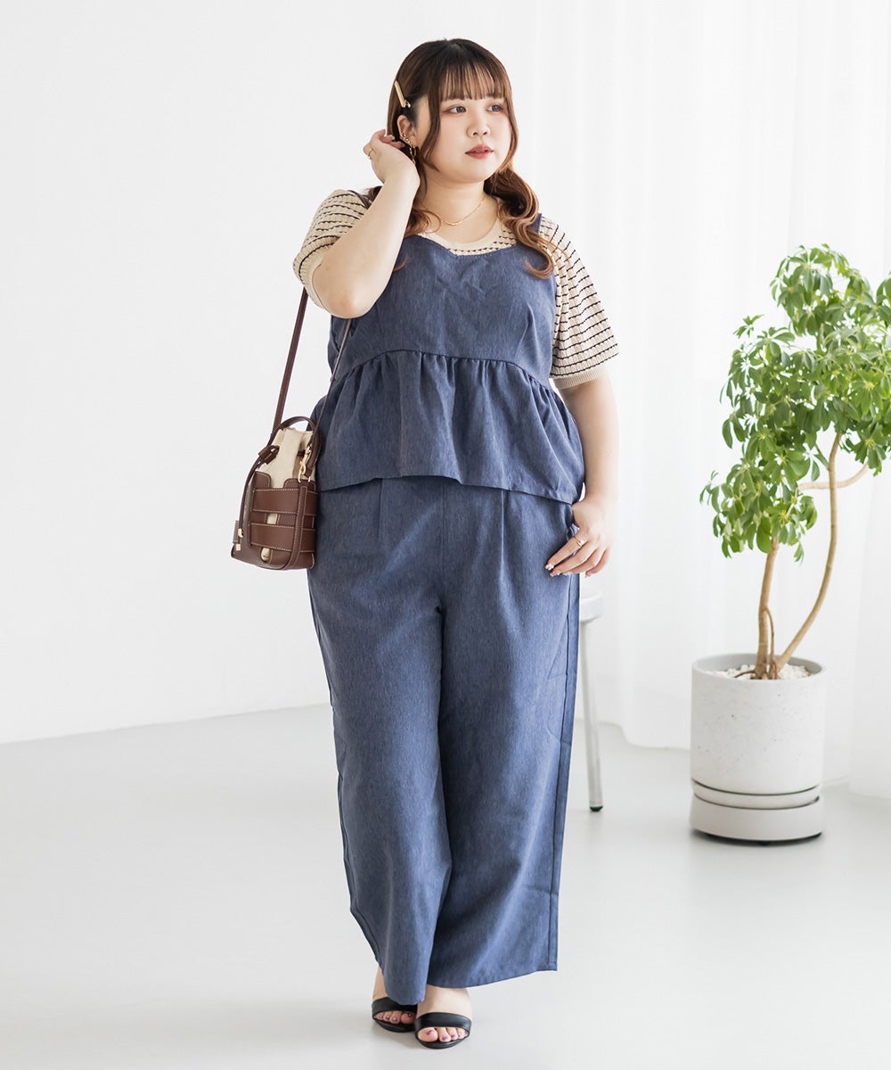 デニムライクビスチェ＆パンツセットアップ | 大きいサイズ レディース