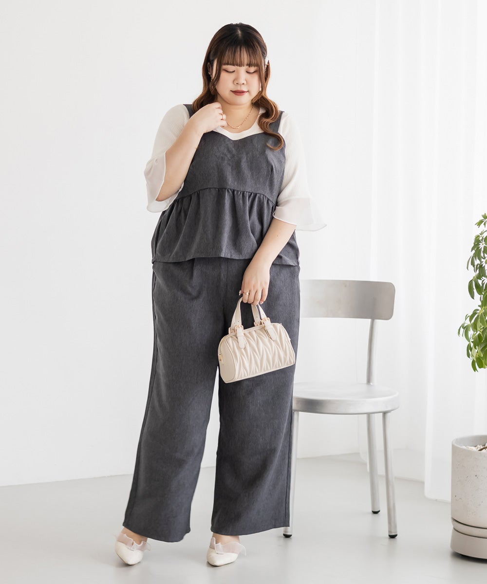 デニムライクビスチェ＆パンツセットアップ | 大きいサイズ レディース