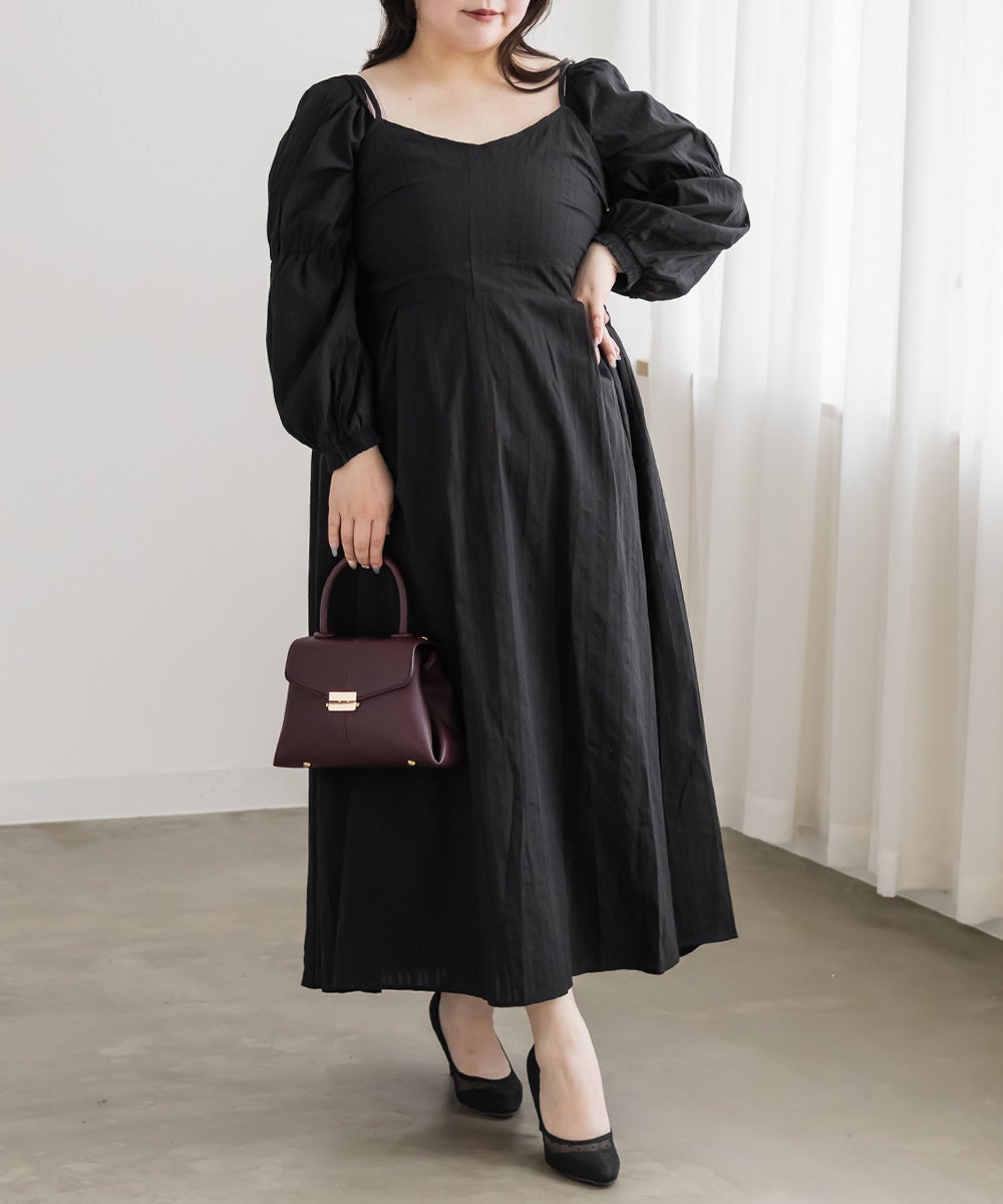 極美品✨ルネ 春に◎サイドタック ワンピース ドレス 36 CLETTEオリジナル3WAYスリーブドビーロングワンピース | 大きいサイズ