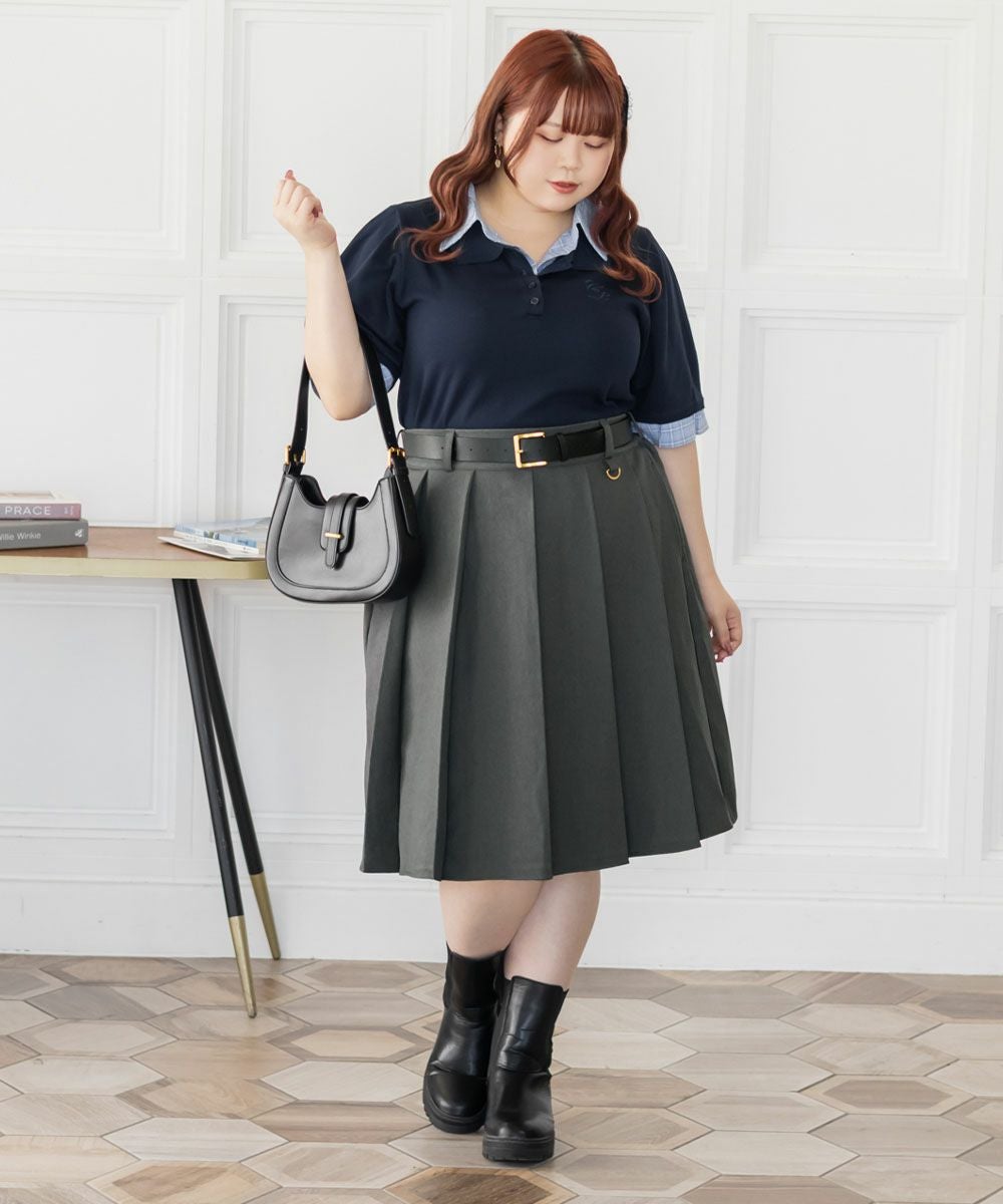 CLETTEオリジナルベルト付きミディ丈プリーツスカート | 大きいサイズ