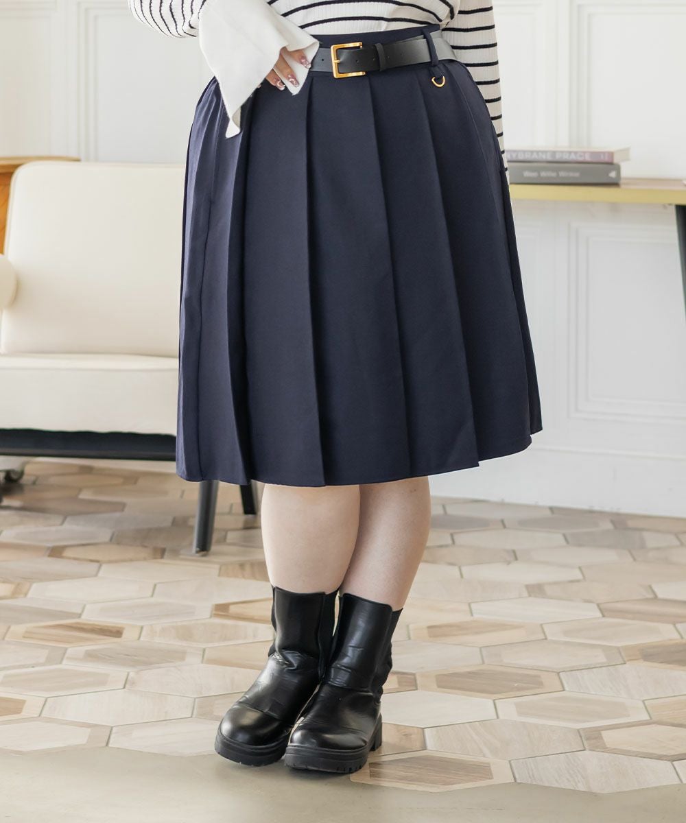 CLETTEオリジナルベルト付きミディ丈プリーツスカート | 大きいサイズ