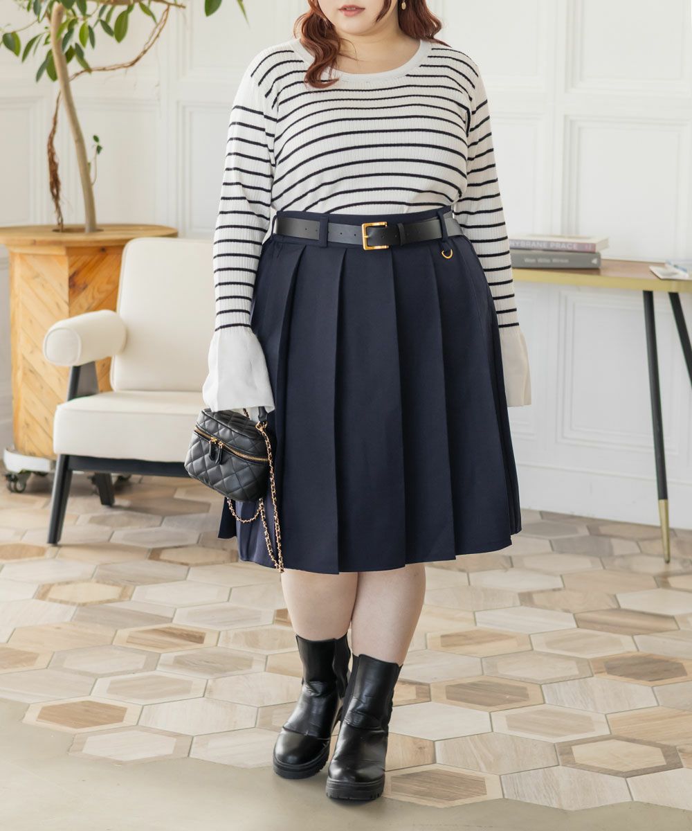 CLETTEオリジナルベルト付きミディ丈プリーツスカート | 大きいサイズ