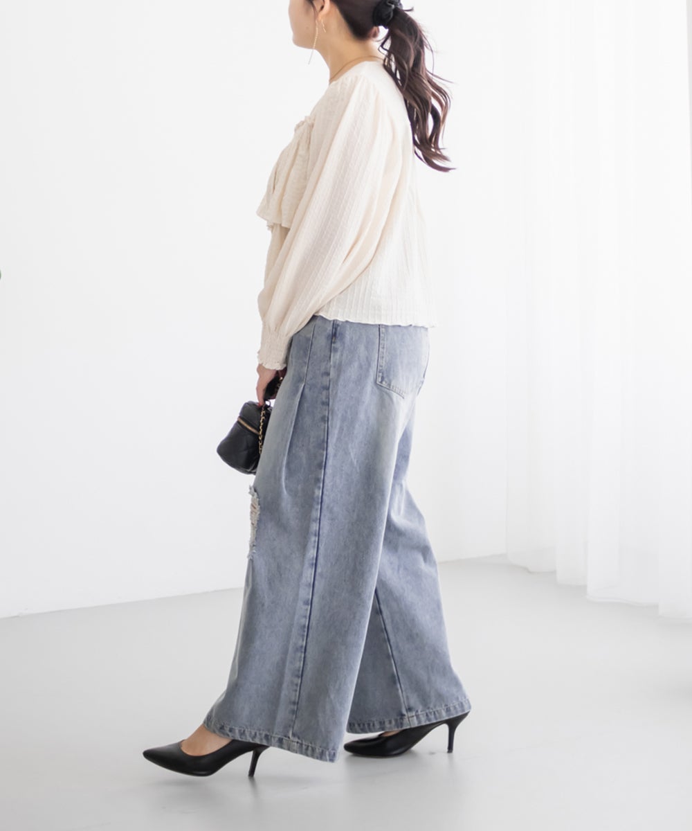 CLETTEオリジナルダメージデニムワイドパンツ | 大きいサイズ