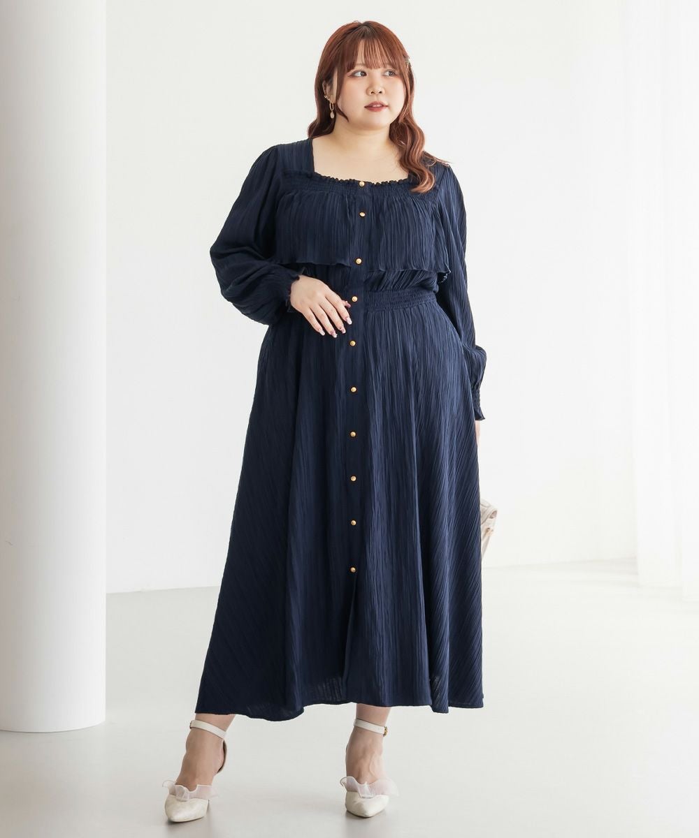 美品♪45R バックボタン ティアード コットン100 ロングワンピース CLETTEオリジナルフロントボタンティアードデザインワンピース