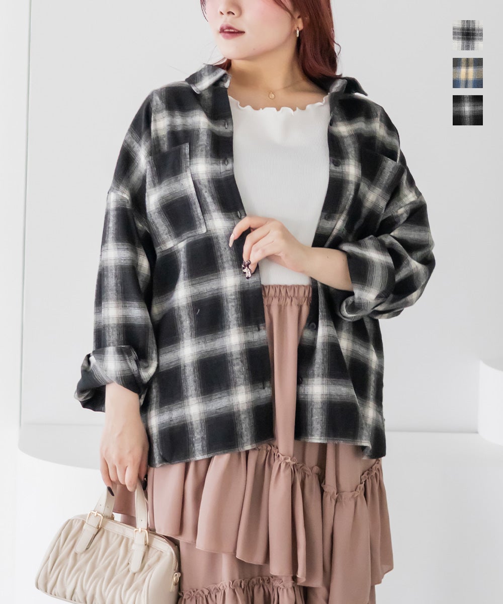オーバーサイズチェック柄シャツ | 大きいサイズ レディース専門店