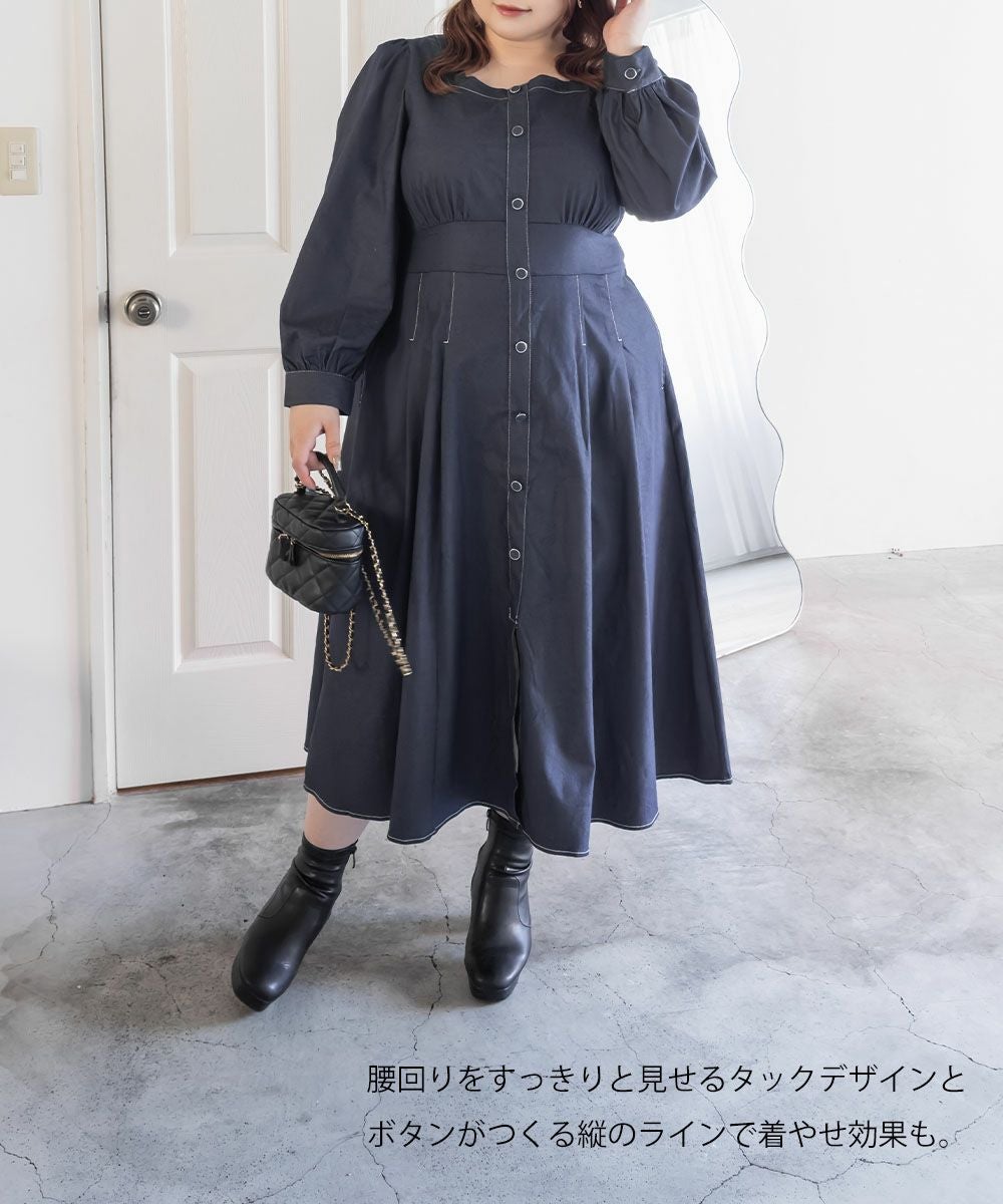 CLETTEオリジナル配色ステッチスクエアネックワンピース | 大きい