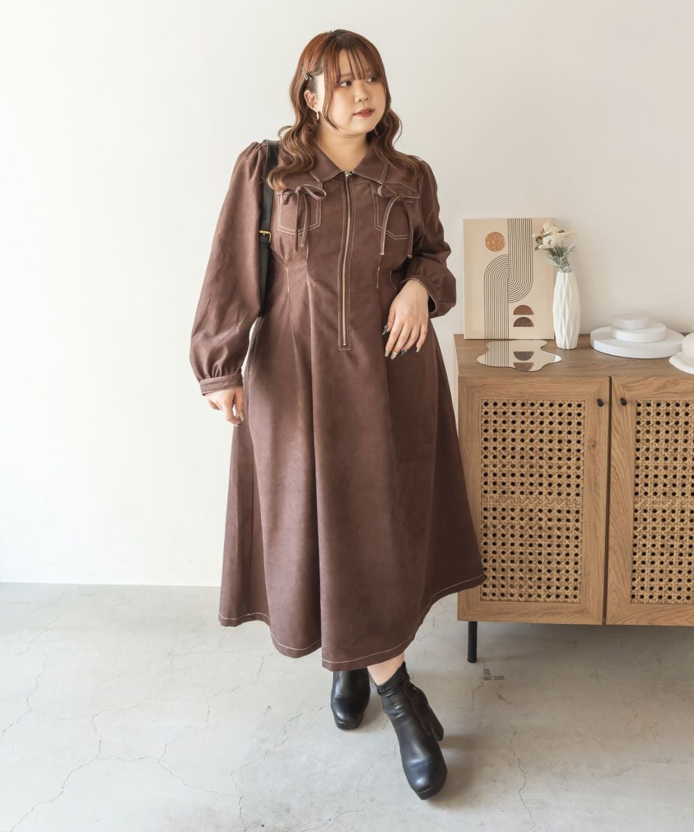 CLETTEオリジナル配色ステッチウエストタックワンピース | 大きい CLETTEオリジナル配色ステッチウエストタックワンピース | 大きい