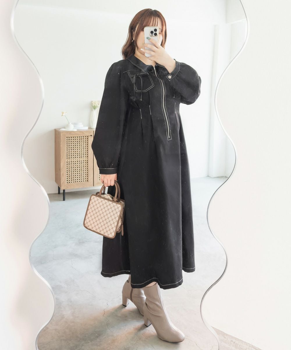 期間限定割引中　うさとの八角ワンピース CLETTEオリジナル配色ステッチウエストタックワンピース | 大きい