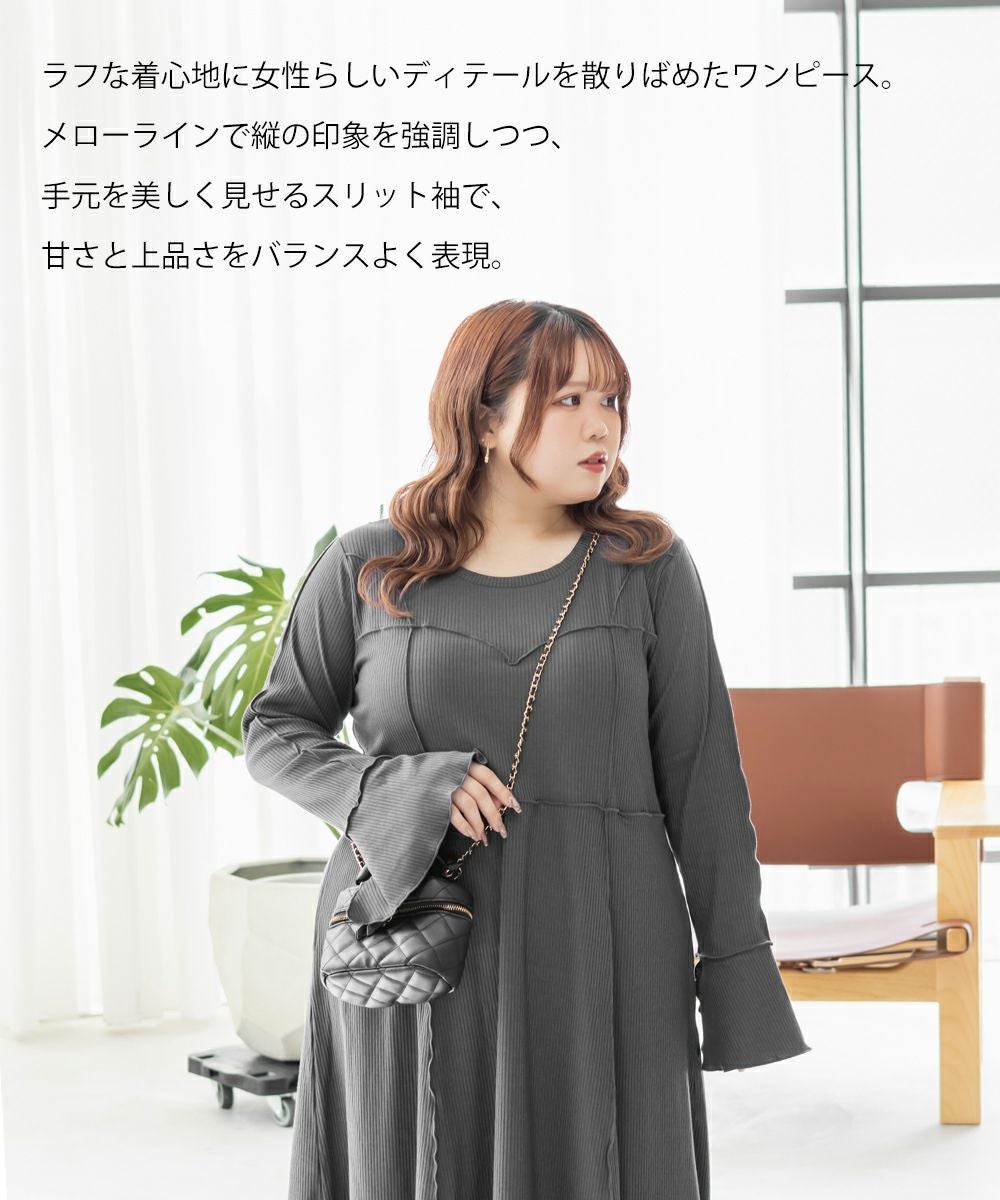 CLETTEオリジナルメロー切替リブワンピース | 大きいサイズ レディース